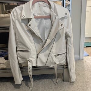 Olivaceous White Faux Leather Moto Jacket